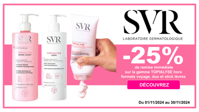 SVR -25% de remise immédiate sur la gamme Topyalise, hors formats voyage, duo et sticks lèvres